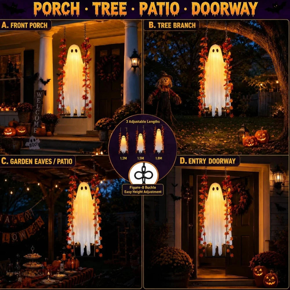 Luminous Halloween Hanging Swing Ghost Decoration with Adjustable Brightness