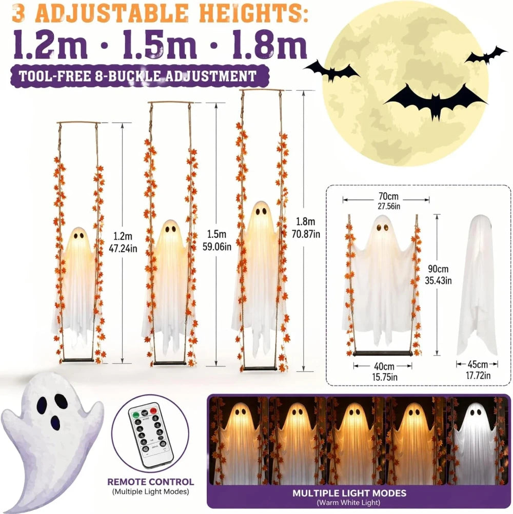 Luminous Halloween Hanging Swing Ghost Decoration with Adjustable Brightness